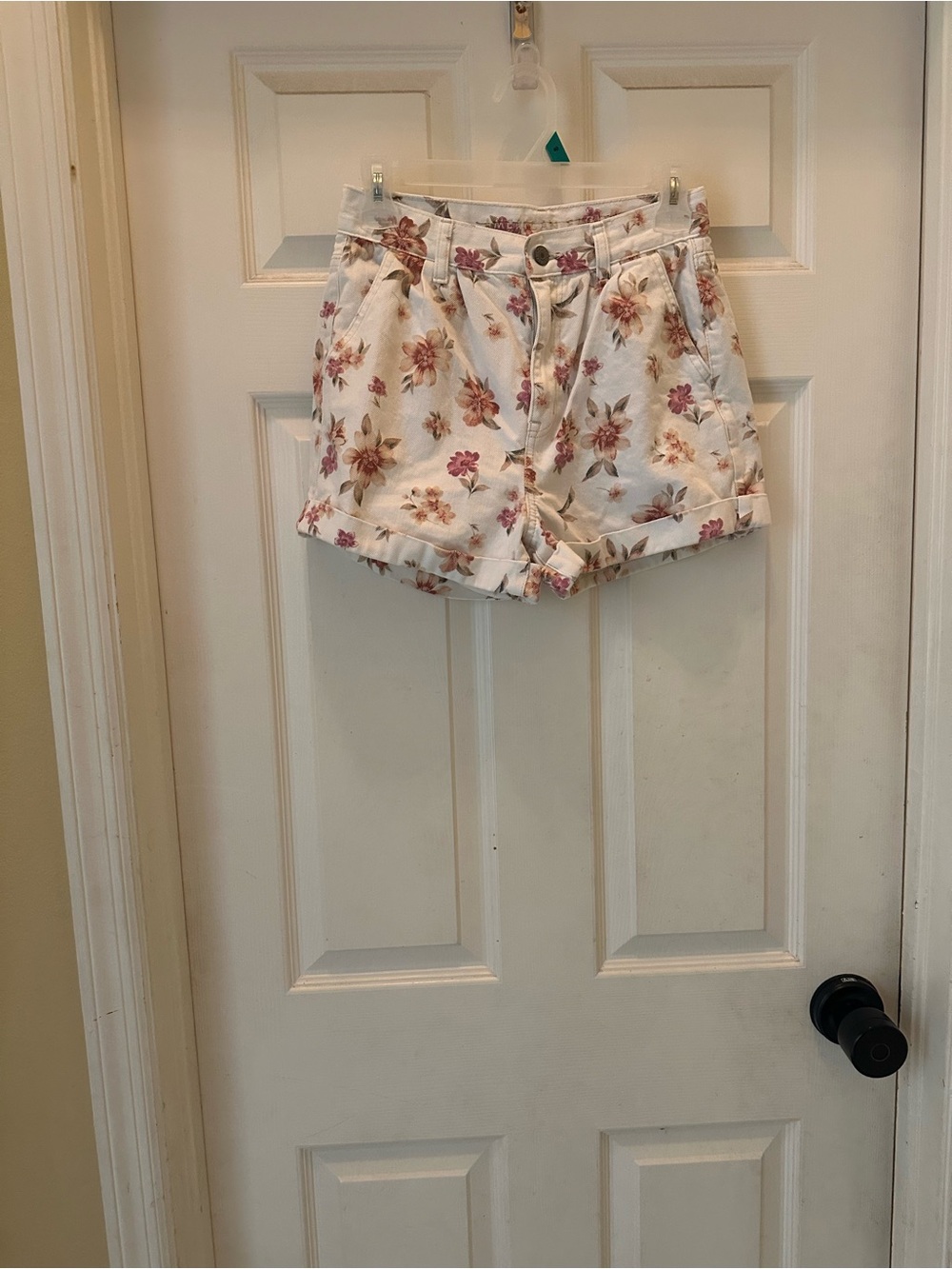 Floral High-Waist Women’s Shorts - White with Pink & Brown Flowers